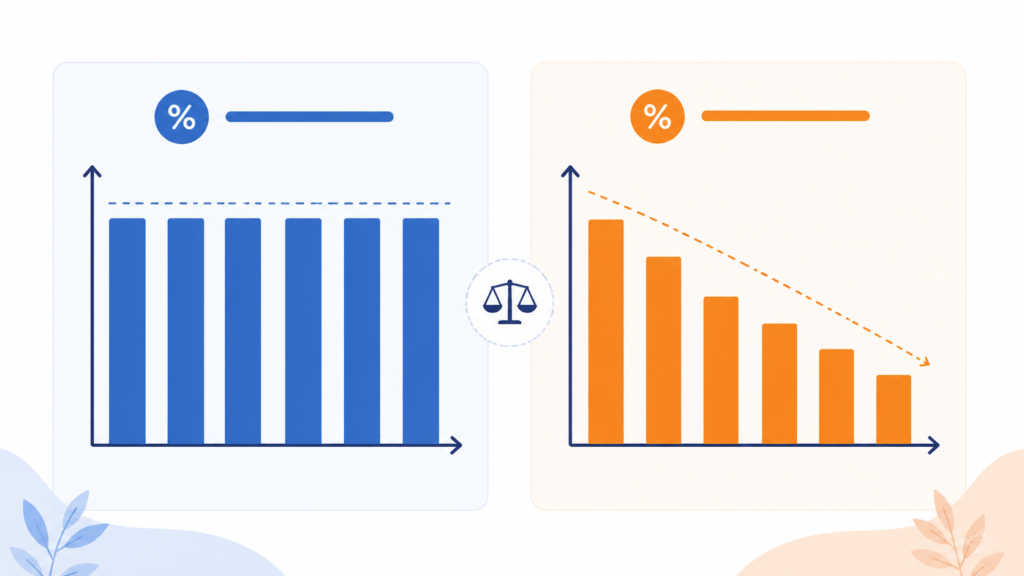 Illustration comparing flat-rate versus reducing-balance loan interest structures