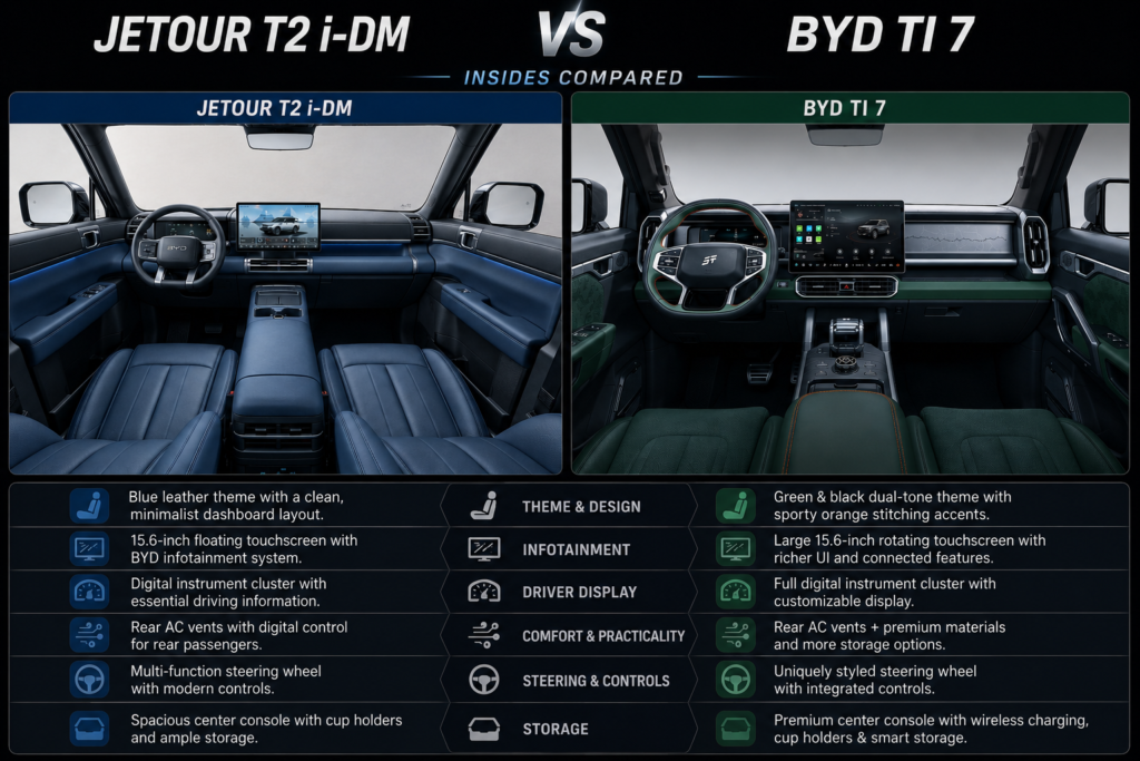 Jetour T2 iDM vs BYD Ti7 Interiors Comparison