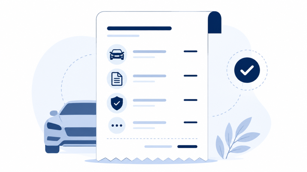 Illustration representing an itemized cost breakdown for selling a car.