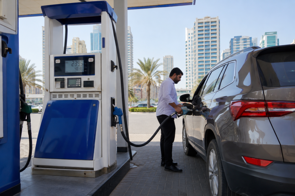 A Man at a Petrol Pump in UAE